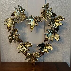 Vintage Brass & Copper Tone Metal Leaf Heart Shape Wall Decor